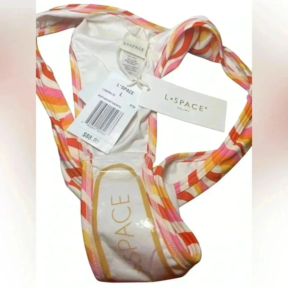L*Space Whiplash Bikini Bottom Bitsy Cut Size L NWT Multicolor Retro Print